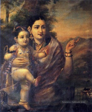 krishna Tableau Peinture - Raja Ravi Varma Yasoda avec Krishna
